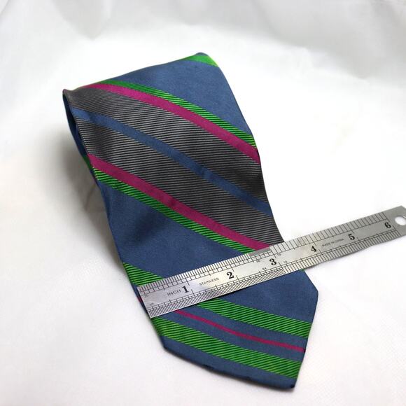Vintage Pierre Cardin Silk Stripe Tie Blue Green Pink 3.25” Wide - Picture 2 of 3